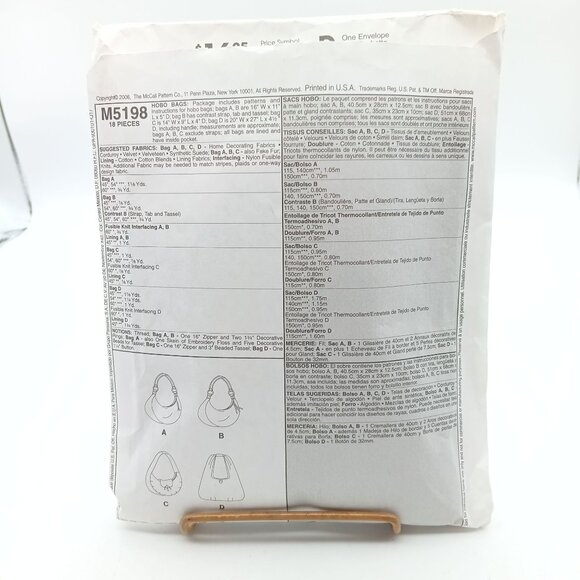McCalls Hobo Bag Fashion Accessories Sewing Pattern M5198 OSZ 2006 - Picture 2 of 2